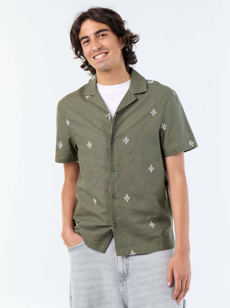 Chemise à manche courtes avec broderies Vert - Kiabi