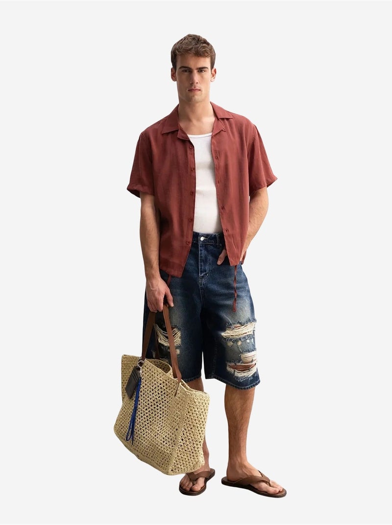 Chemise à manches courtes à col ouvert pour homme giesto Rouge foncé - Kiabi