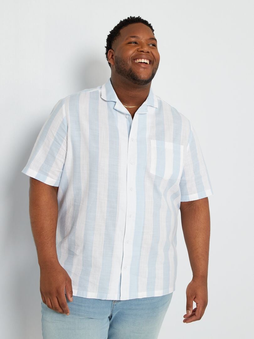 Chemise Homme Manches Courtes Rayures Bleu/vert D'eau La Halle Taille XL - Neuf Sans étiquette