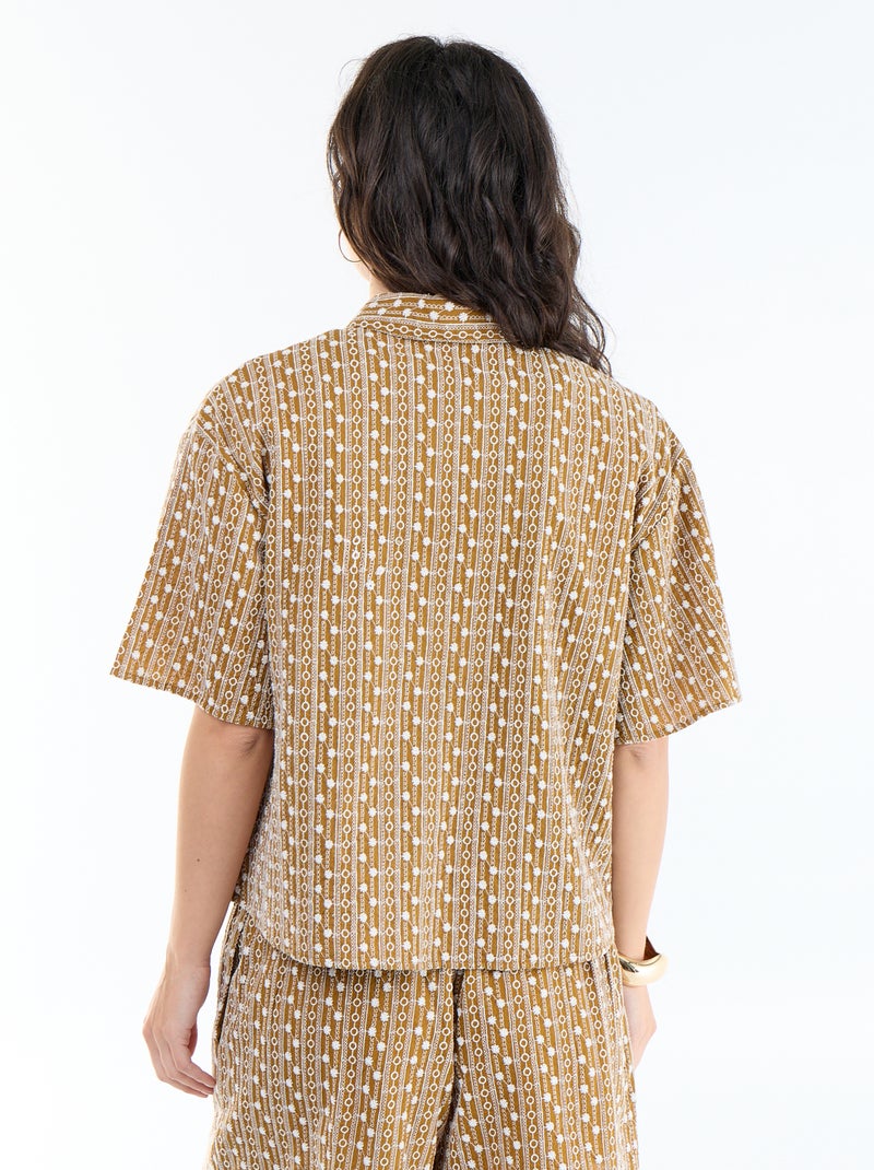 Chemise à manches courtes avec broderies Marron - Kiabi