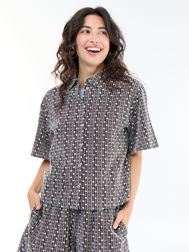 Chemise à manches courtes avec broderies Marron - Kiabi