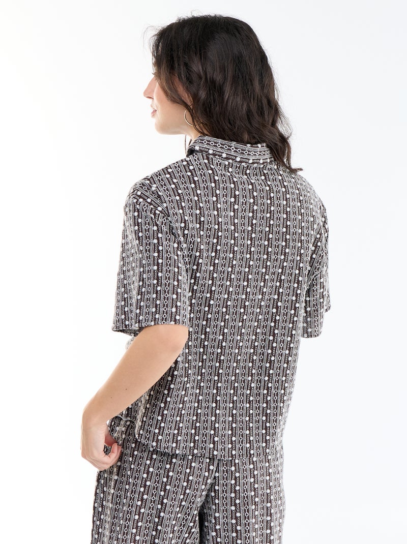 Chemise à manches courtes avec broderies Marron - Kiabi