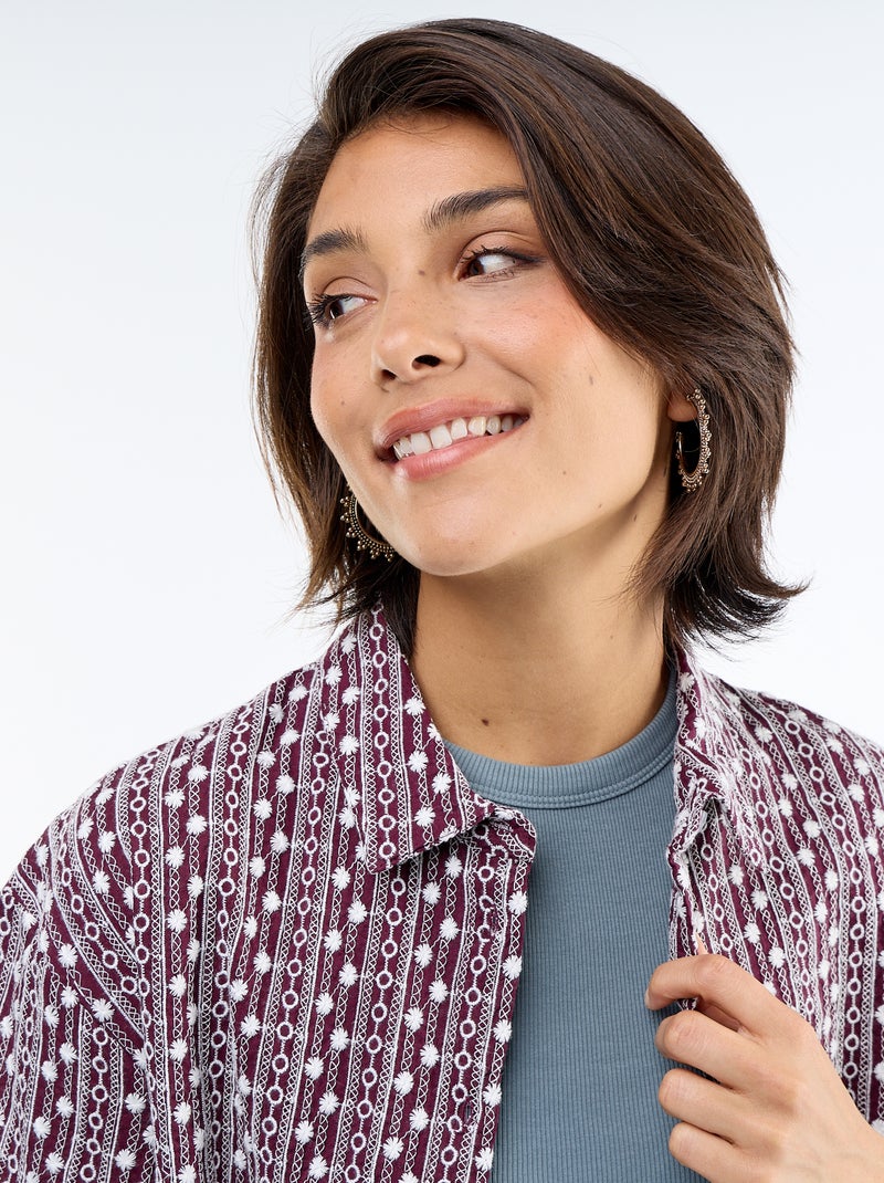 Chemise à manches courtes avec broderies Rose - Kiabi
