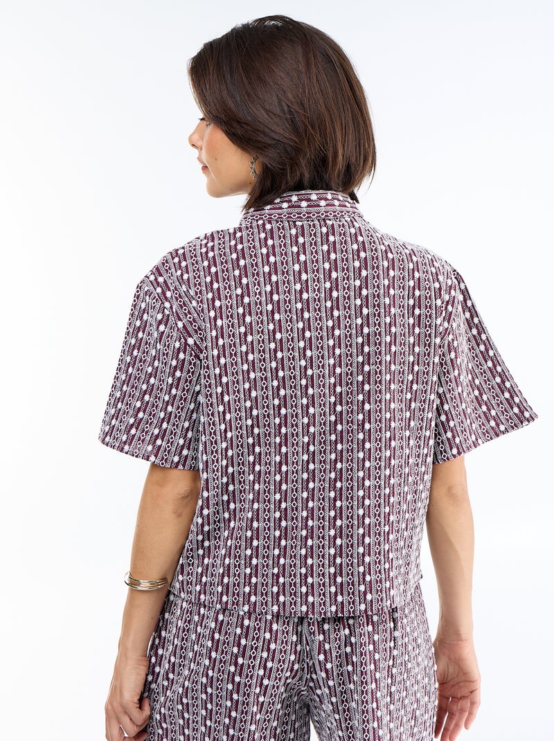 Chemise à manches courtes avec broderies Rose - Kiabi