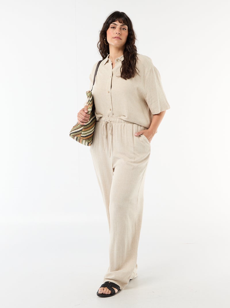Chemise à manches courtes boutonnée Beige - Kiabi