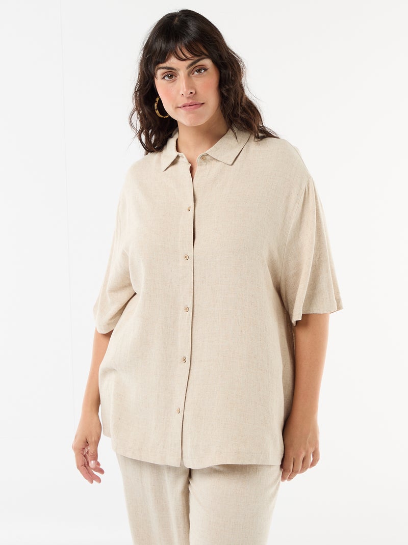 Chemise à manches courtes boutonnée Beige - Kiabi
