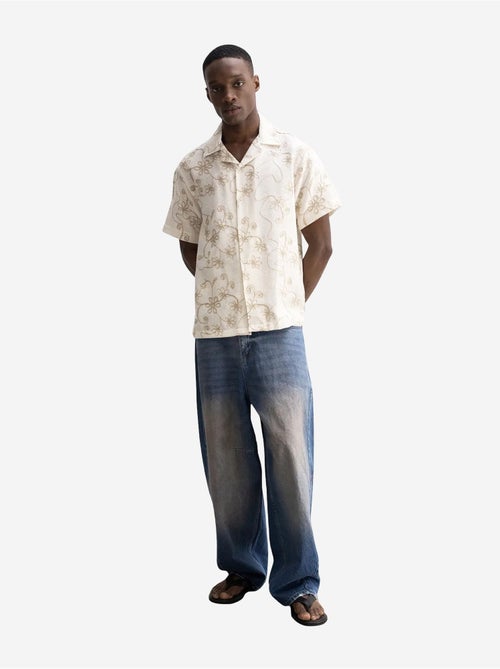Chemise à manches courtes brodée en popeline de coton giesto - Kiabi