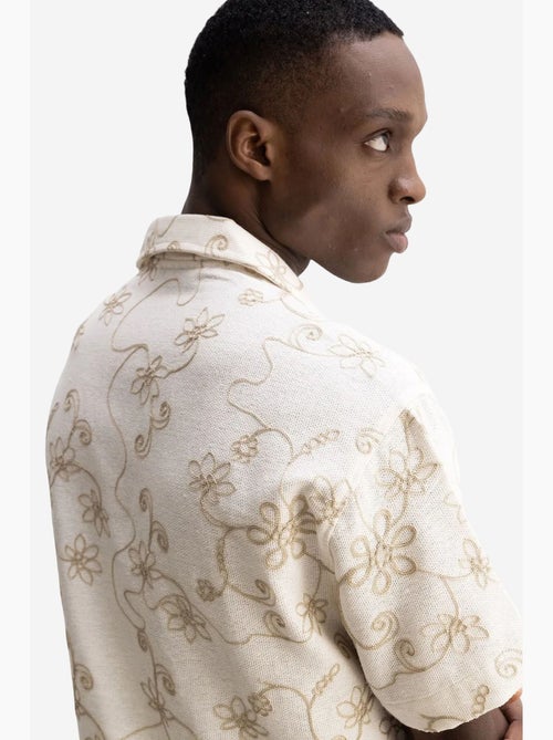 Chemise à manches courtes brodée en popeline de coton giesto - Kiabi