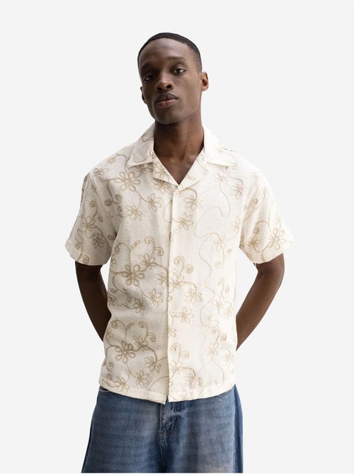 Chemise à manches courtes brodée en popeline de coton giesto - Kiabi