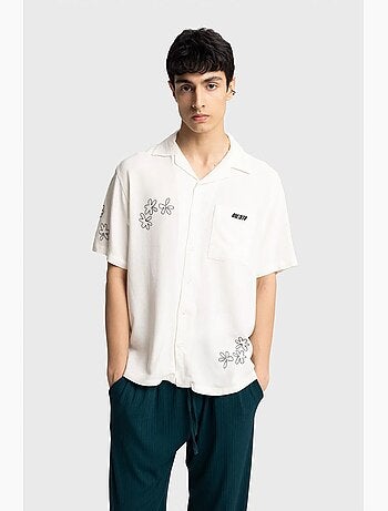 Chemise à manches courtes brodée en popeline de coton giesto