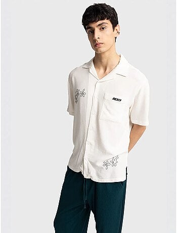 Chemise à manches courtes brodée en popeline de coton giesto