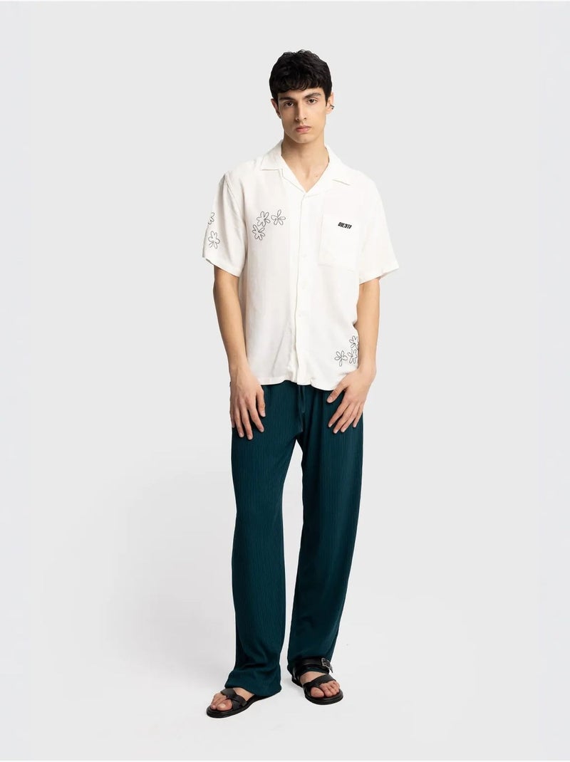 Chemise à manches courtes brodée en popeline de coton giesto Blanc cassé - Kiabi