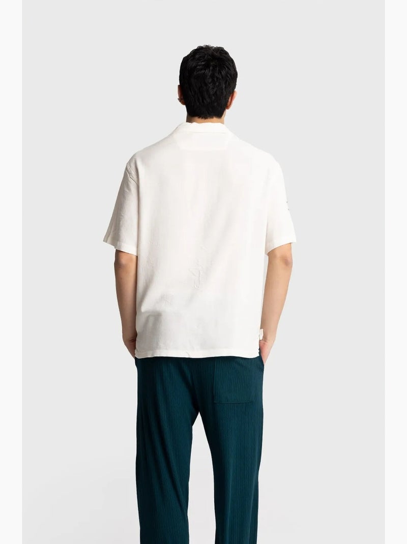 Chemise à manches courtes brodée en popeline de coton giesto Blanc cassé - Kiabi