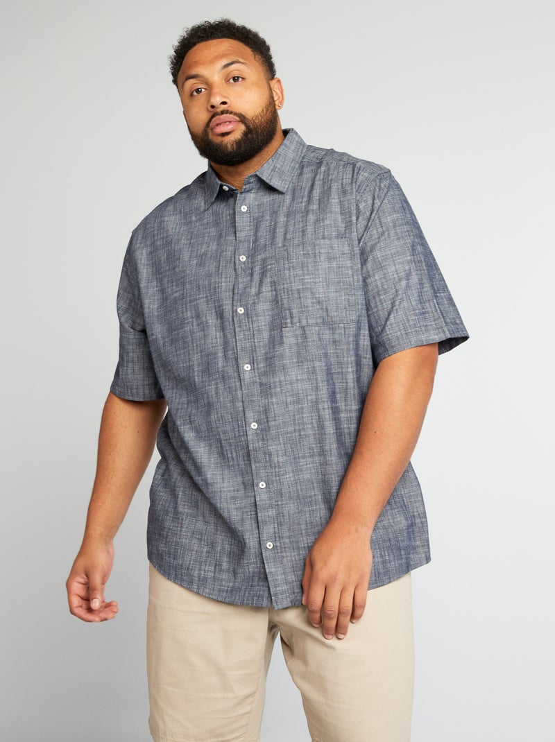 Chemise à manches courtes en coton chambray Bleu - Kiabi