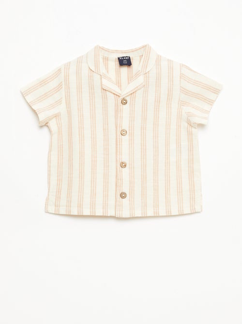 Chemise à manches courtes en coton et lin mélangés - Kiabi