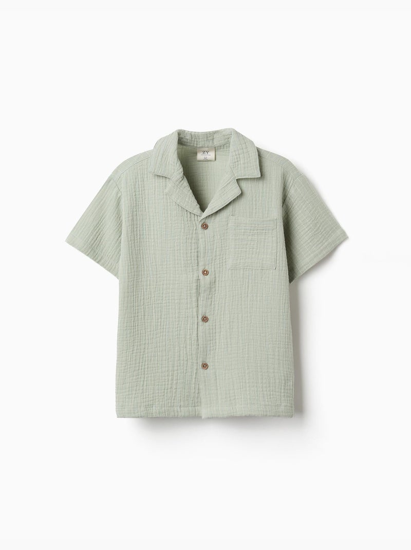 Chemise à manches courtes en coton Vert clair - Kiabi