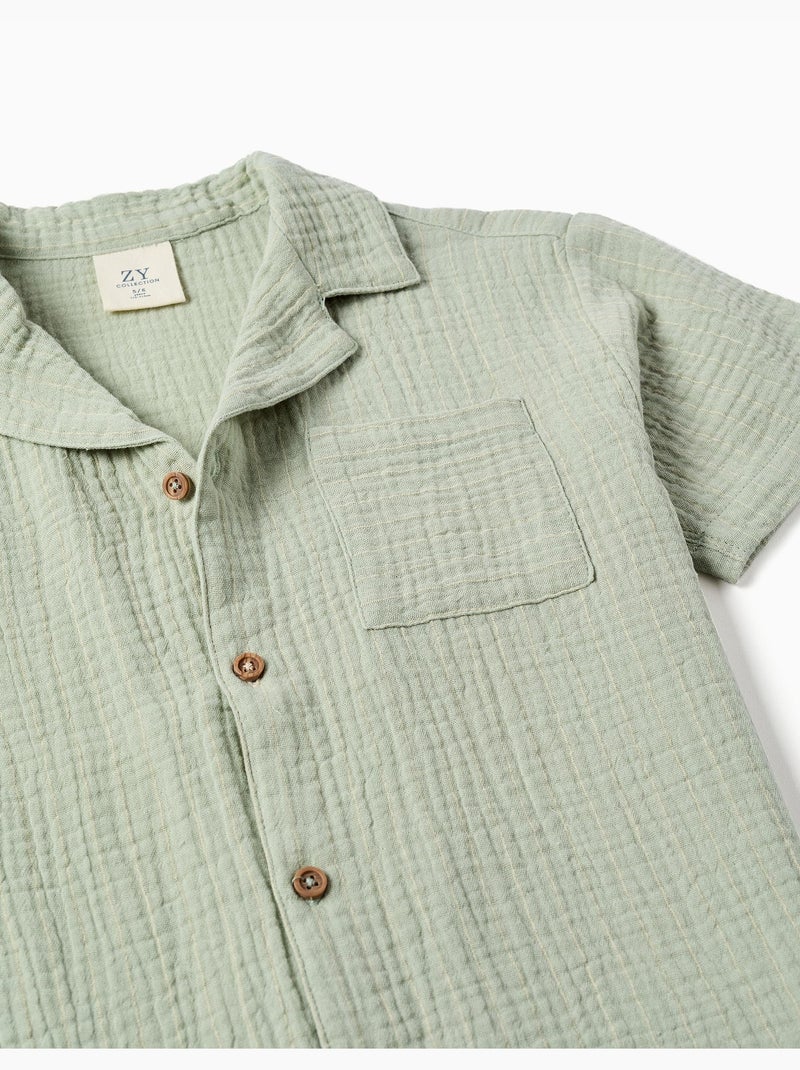Chemise à manches courtes en coton Vert clair - Kiabi