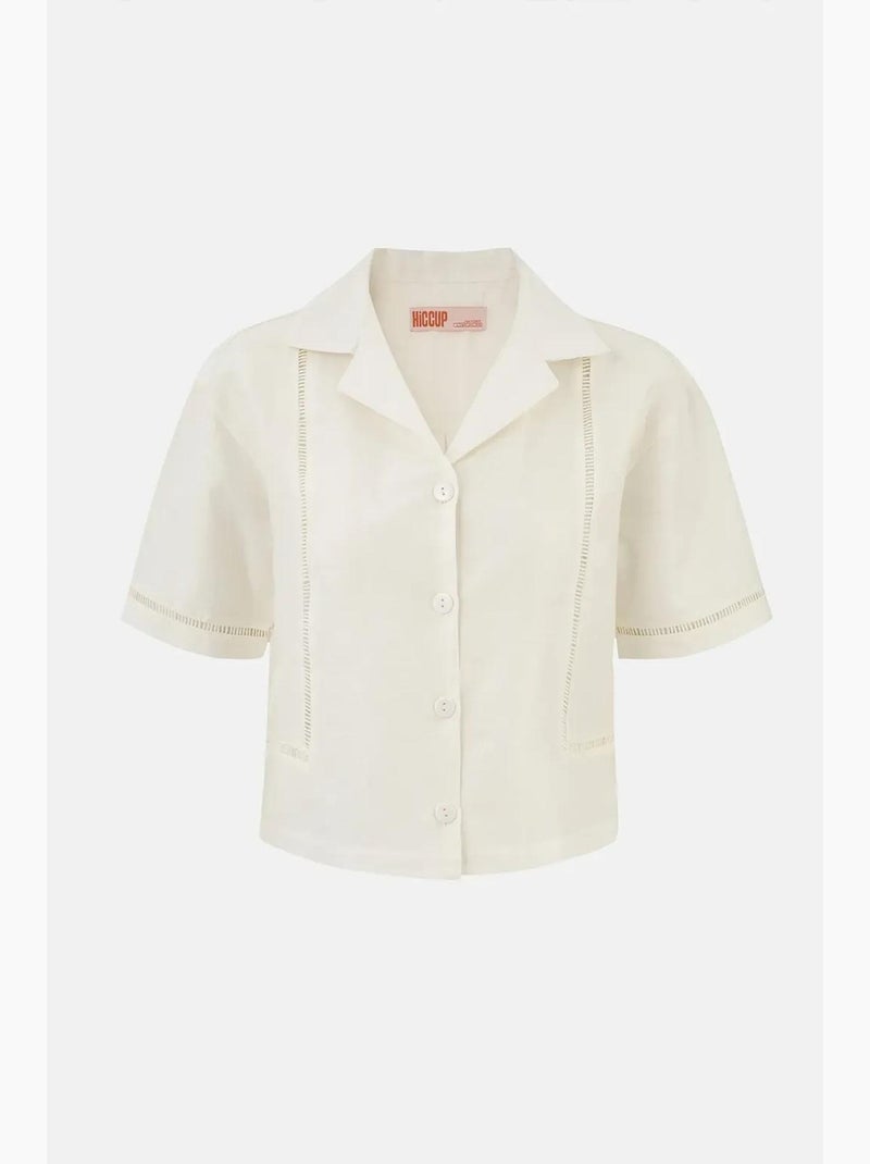 Chemise à manches courtes en lin avec détails découpés hiccup Beige naturel - Kiabi