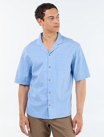 Chemise à manches courtes en lin mélangé avec poche poitrine