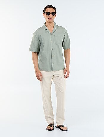 Chemise à manches courtes en lin mélangé avec poche poitrine