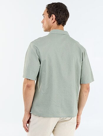 Chemise à manches courtes en lin mélangé avec poche poitrine
