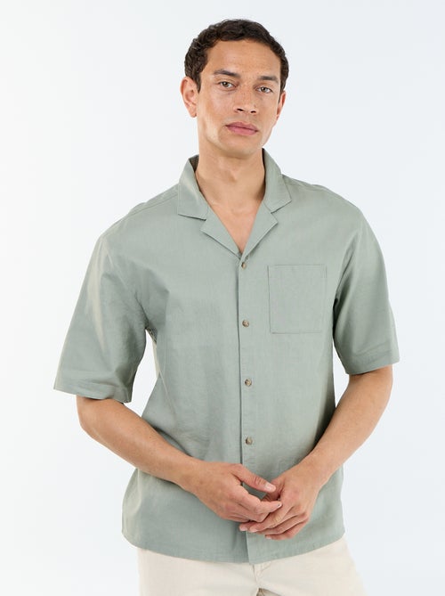 Chemise à manches courtes en lin mélangé avec poche poitrine - Kiabi
