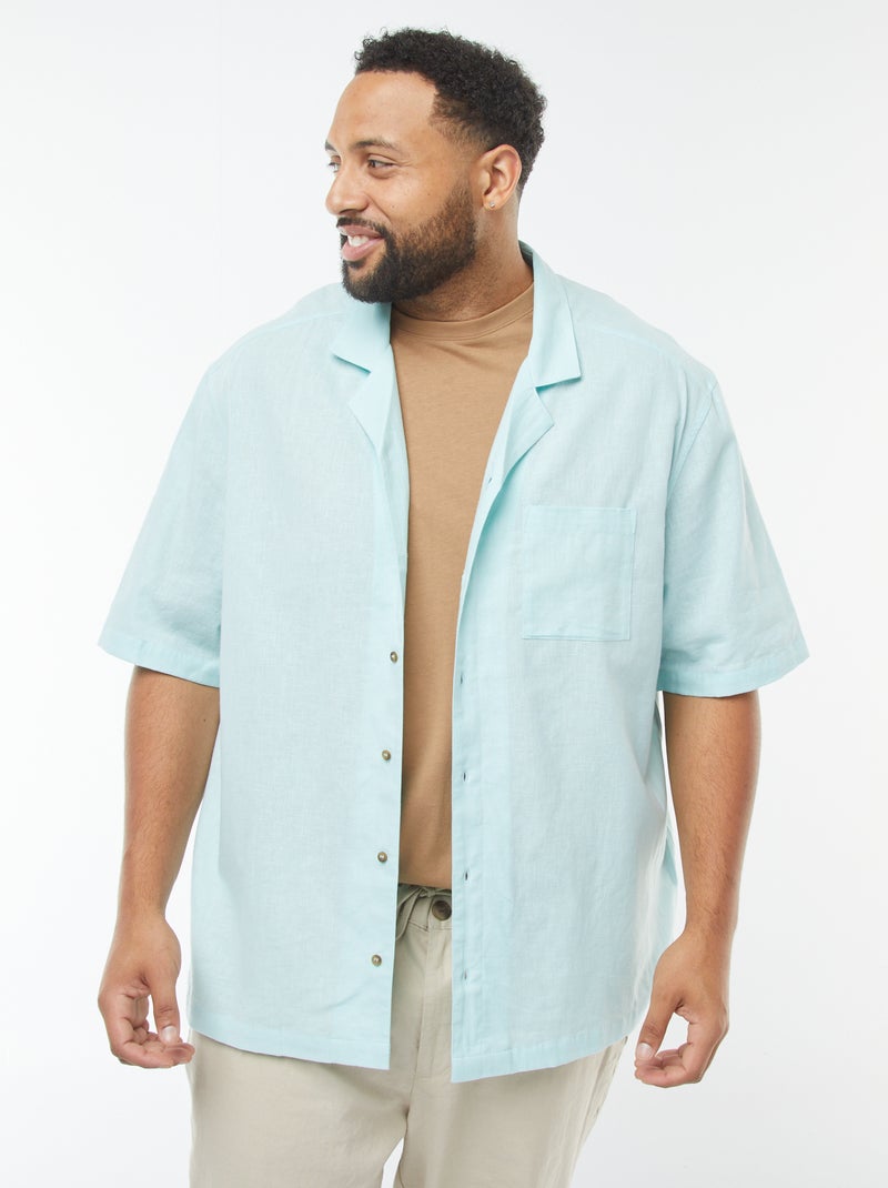 Chemise à manches courtes en lin mélangé Bleu - Kiabi