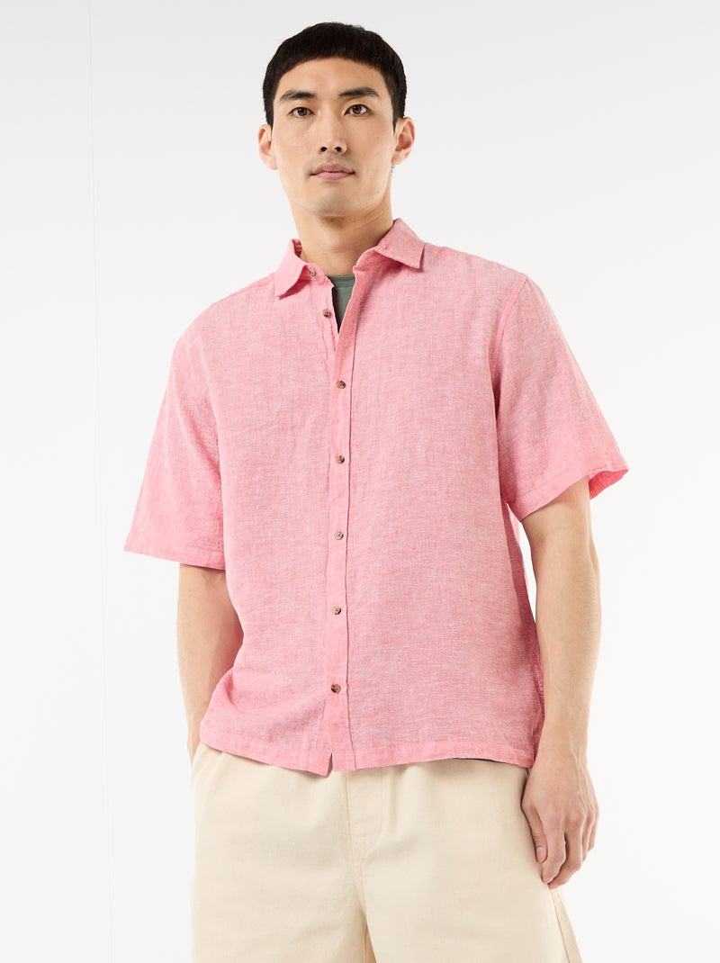 Chemise à manches courtes en lin mélangé Rose - Kiabi