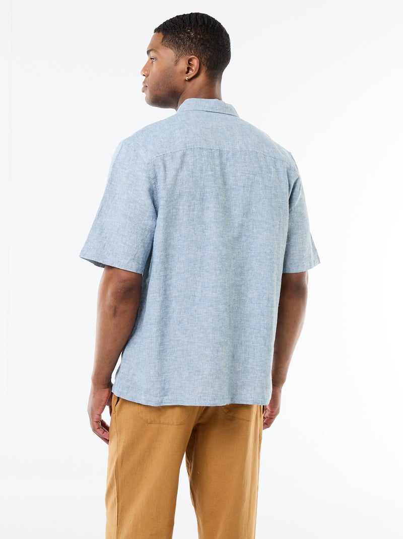 Chemise à manches courtes en lin mélangé Vert clair - Kiabi