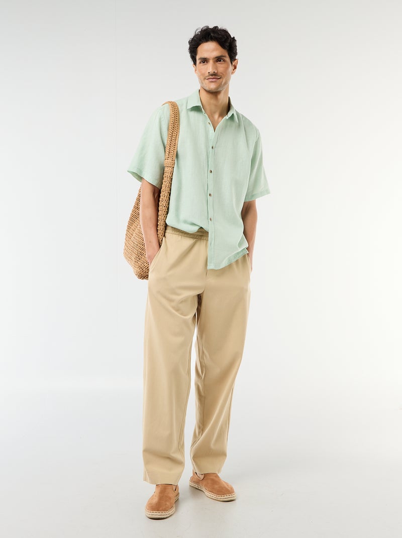 Chemise à manches courtes en lin mélangé Vert clair - Kiabi