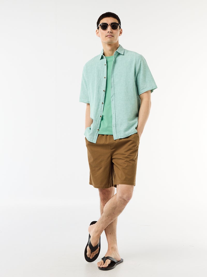 Chemise à manches courtes en lin mélangé Vert - Kiabi