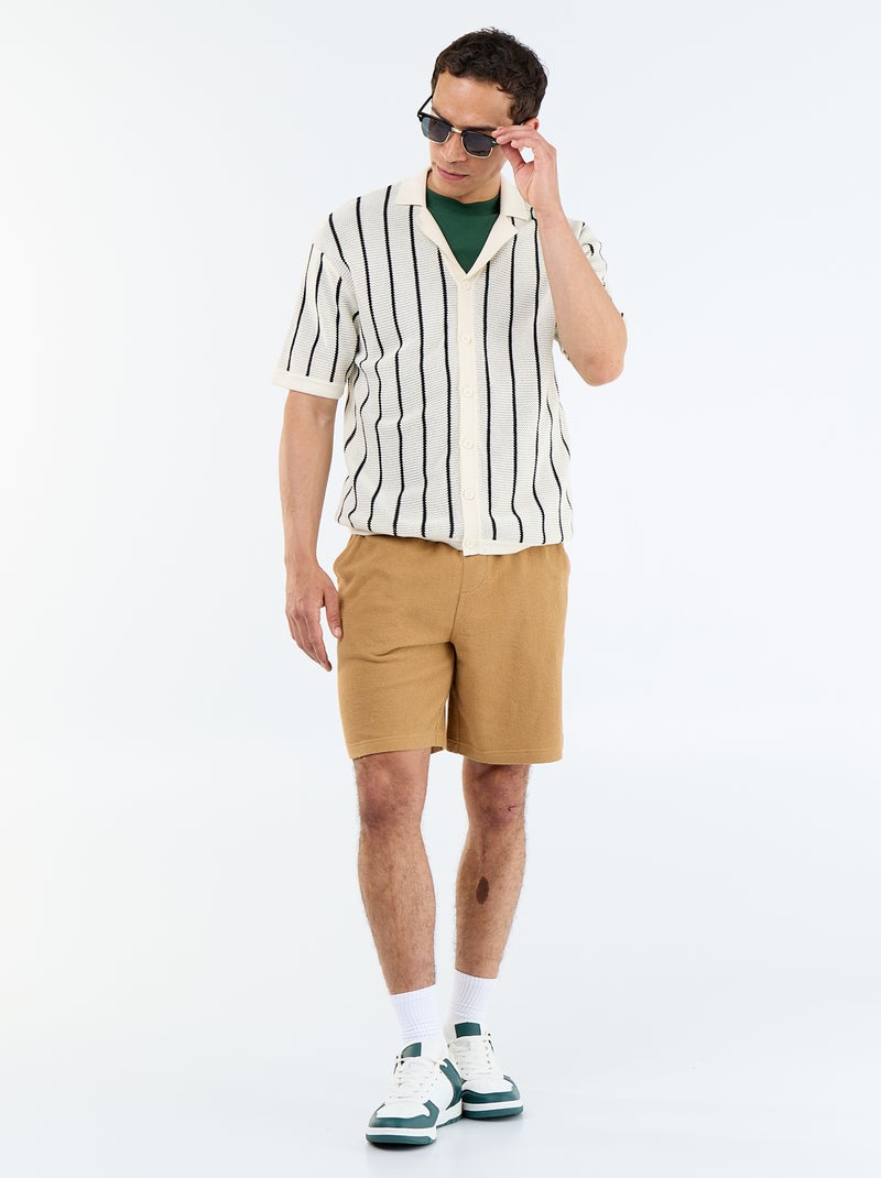 Chemise à manches courtes en maille ajourée Beige - Kiabi