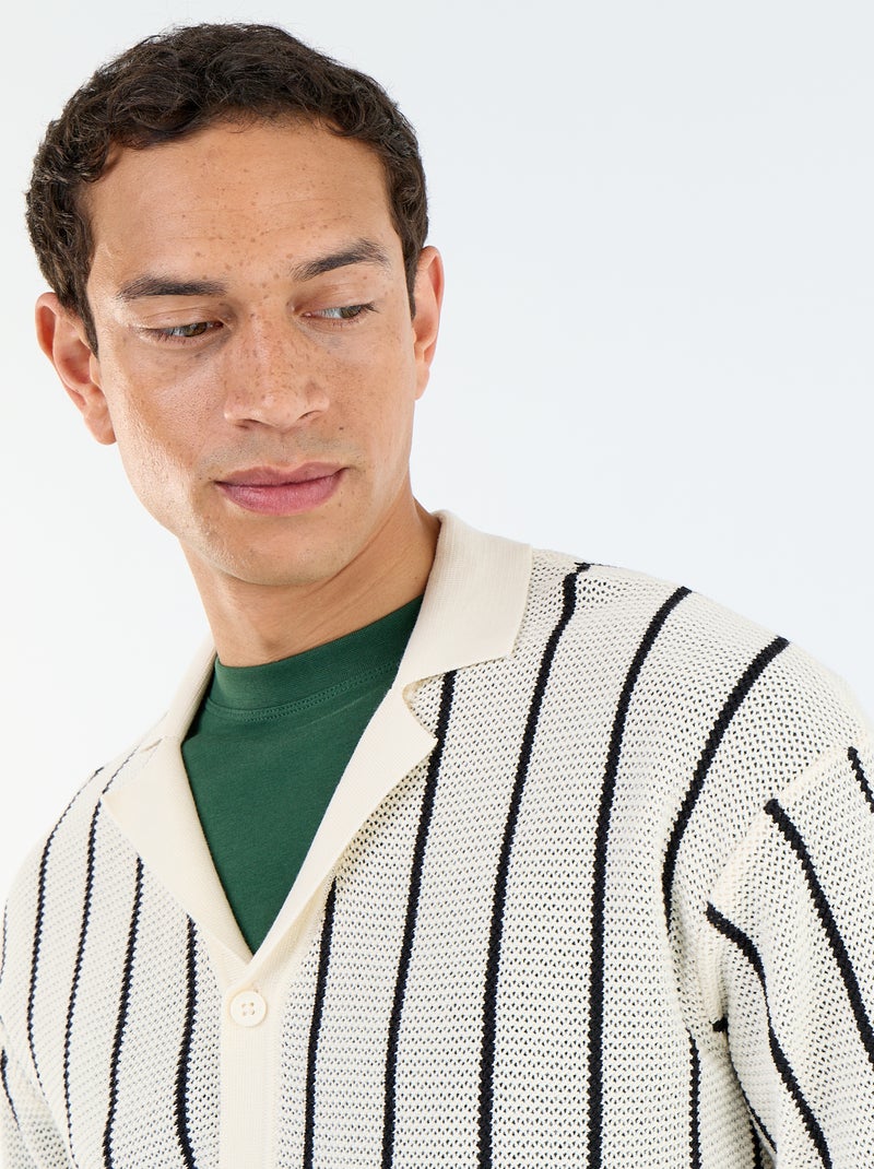 Chemise à manches courtes en maille ajourée Beige - Kiabi