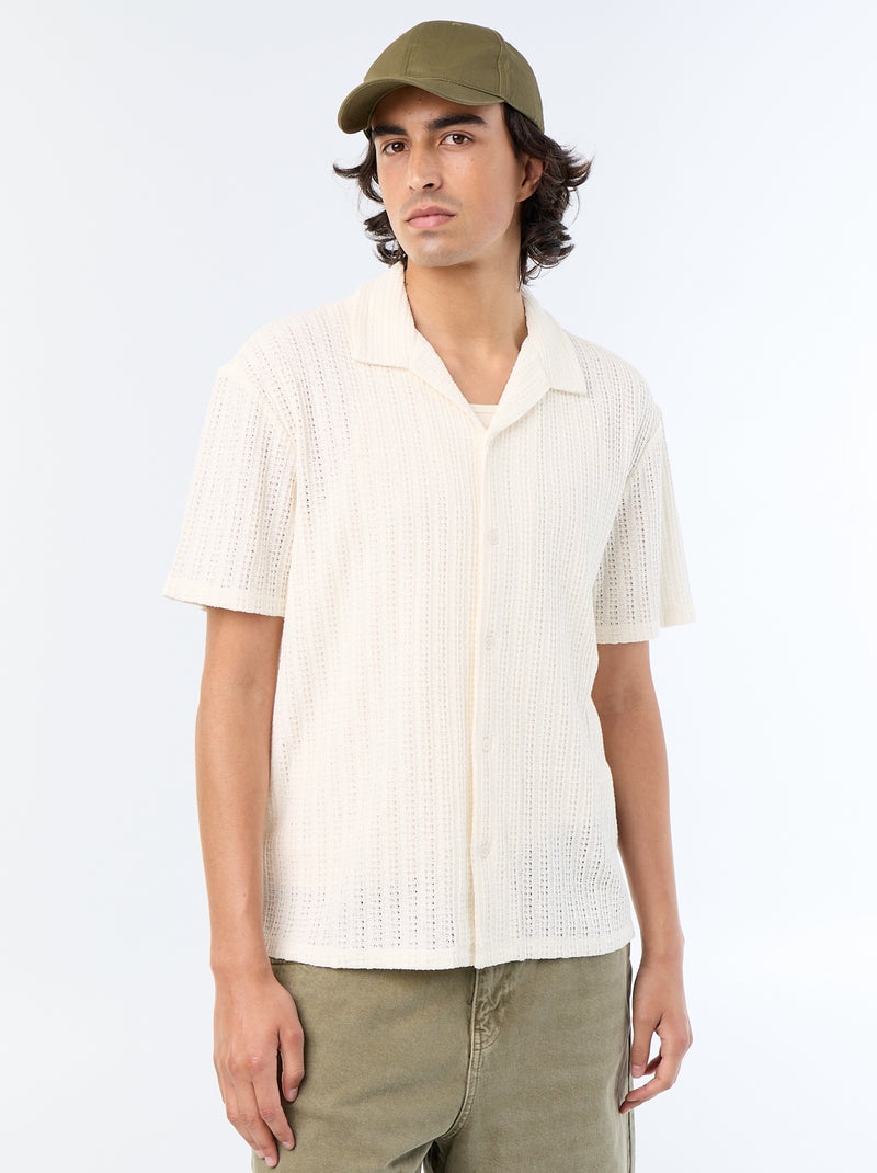 Chemise à manches courtes en maille ajourée Blanc - Kiabi