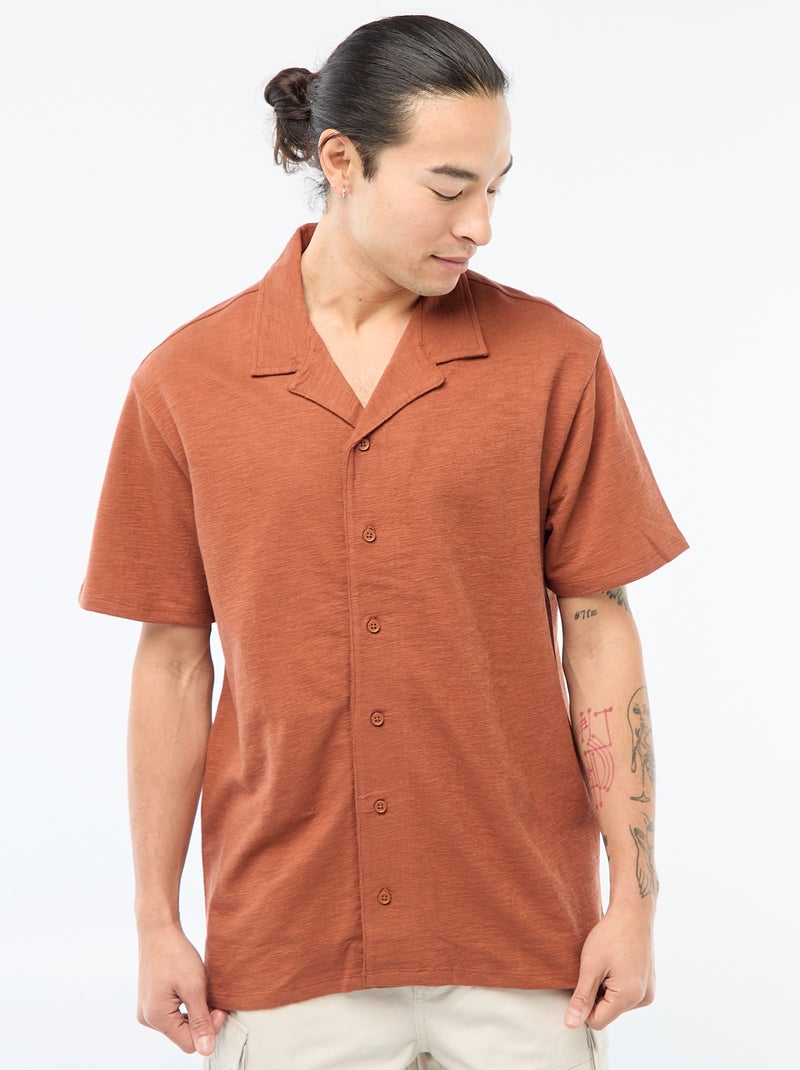 Chemise à manches courtes en maille Marron - Kiabi