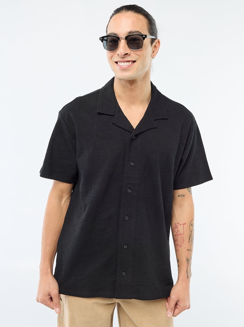 Chemise à manches courtes en maille Noir - Kiabi