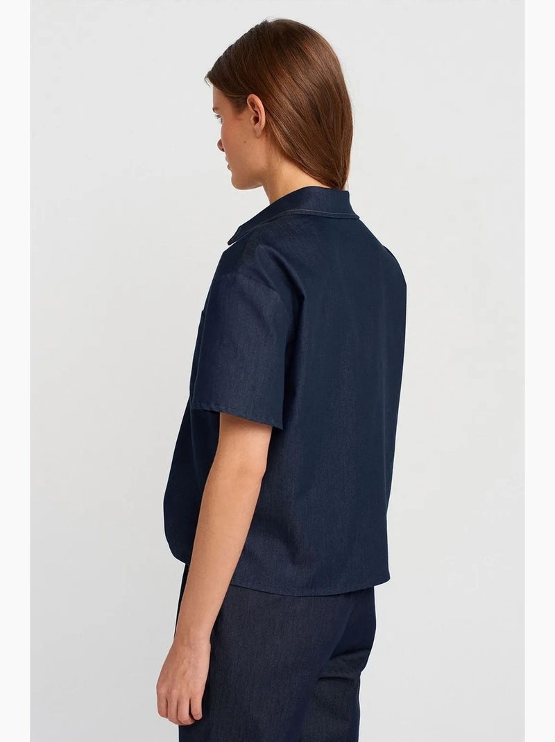 Chemise à manches courtes en mélange de lin dilvin Bleu marine - Kiabi