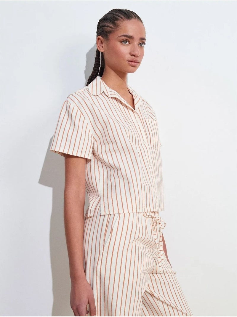 Chemise à manches courtes en mélange de lin dilvin Multicolore - Kiabi