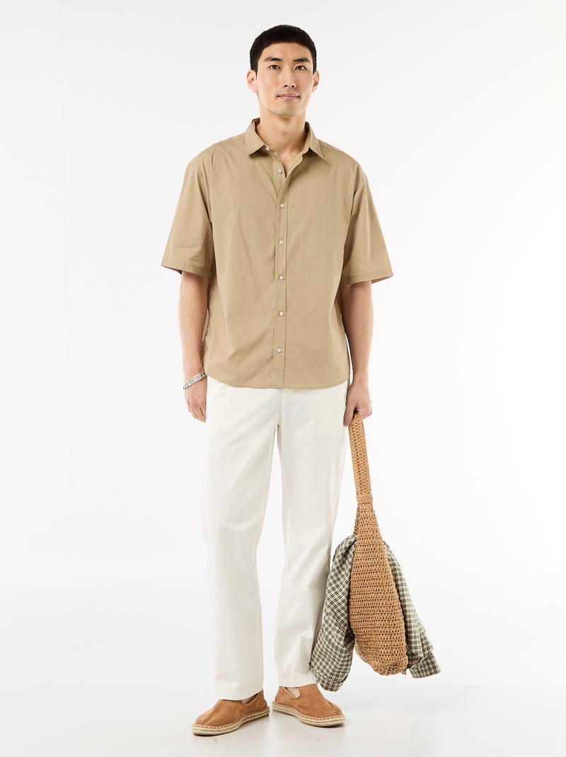Chemise à manches courtes en popeline Beige - Kiabi