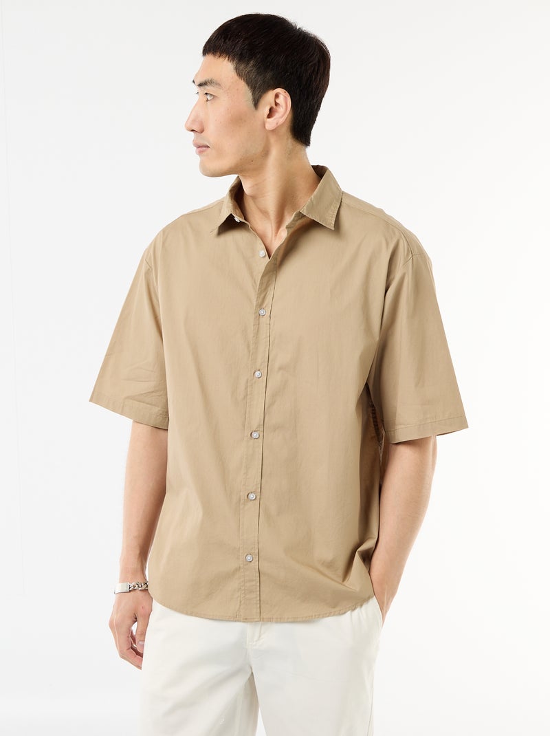 Chemise à manches courtes en popeline Beige - Kiabi