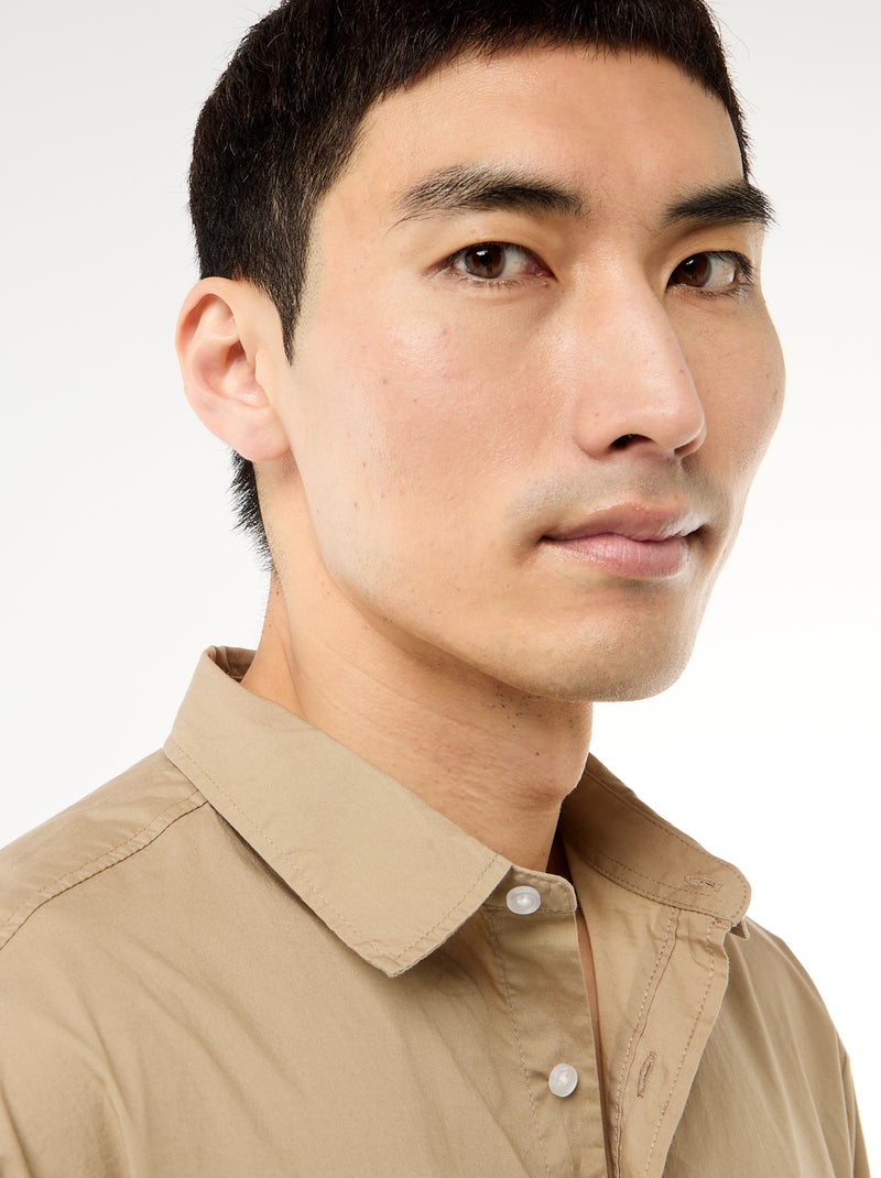 Chemise à manches courtes en popeline Beige - Kiabi