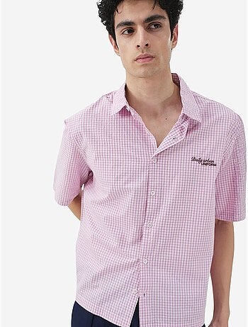 Chemise à manches courtes en popeline de coton à carreaux vichy pour homme giesto