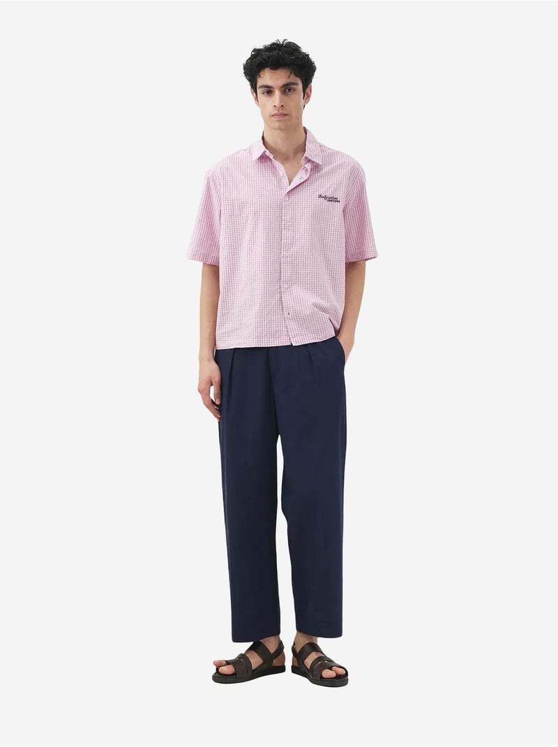 Chemise à manches courtes en popeline de coton à carreaux vichy pour homme giesto Rose clair - Kiabi
