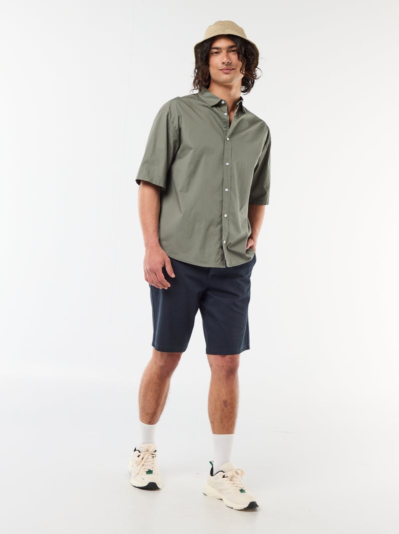 Chemise à manches courtes en popeline Vert - Kiabi