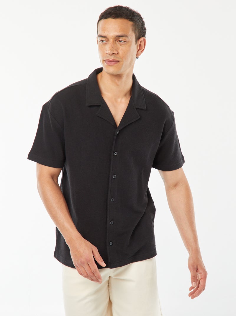 Chemise à manches courtes et col polo noir - Kiabi
