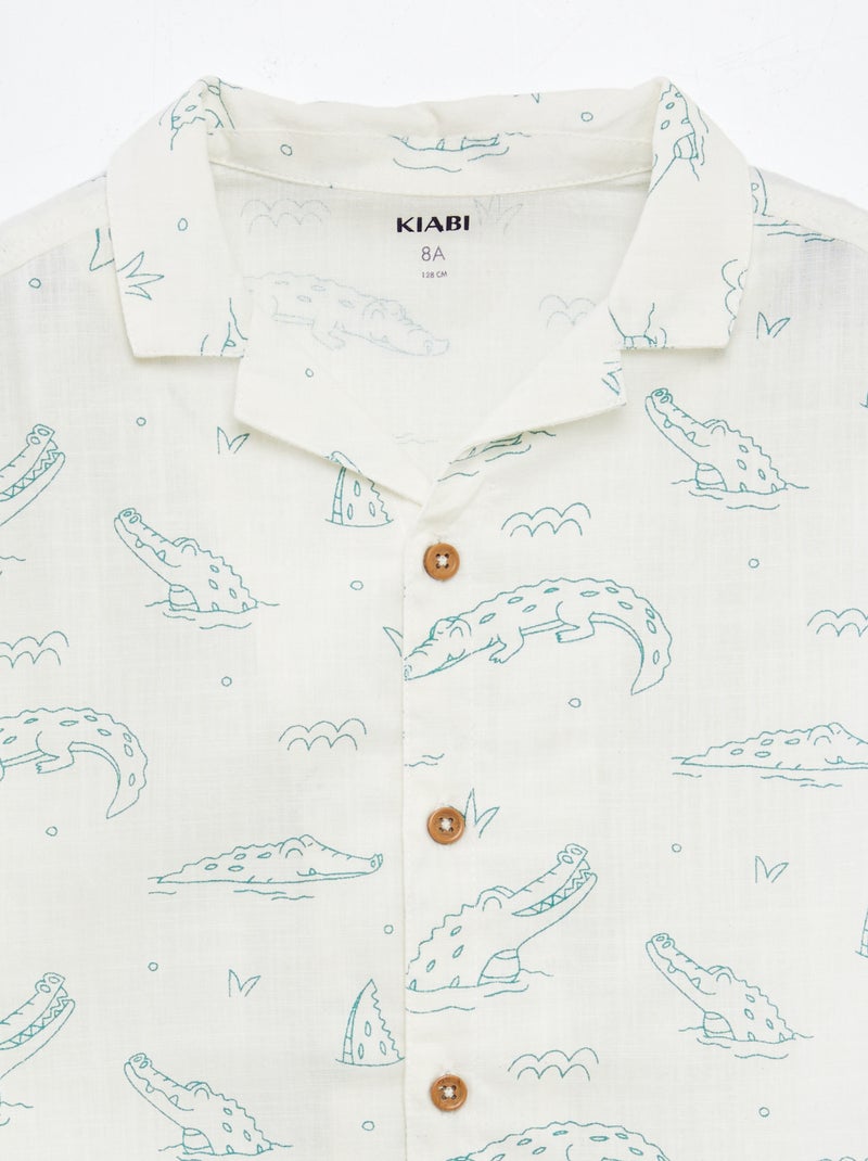 Chemise à manches courtes et col pyjama avec imprimé Blanc - Kiabi