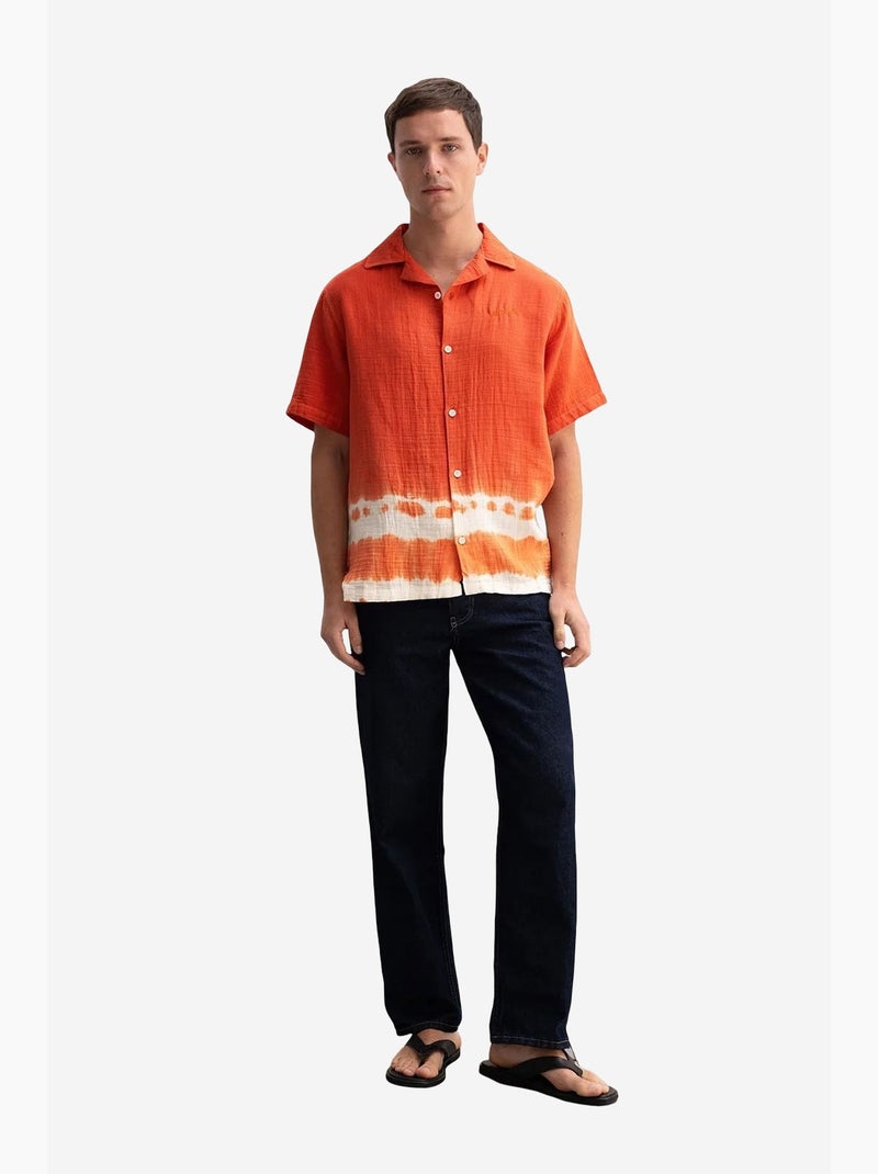Chemise à manches courtes pour homme , motif tie-dye, fermeture boutonnée giesto Rouge brique - Kiabi