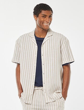 Chemise à manches courtes rayée en lin mélangé