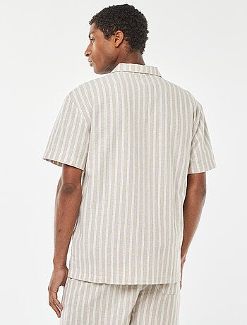 Chemise à manches courtes rayée en lin mélangé