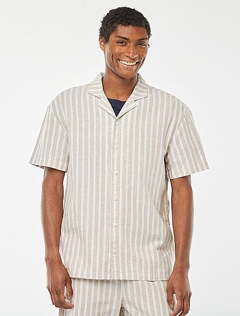 Chemise à manches courtes rayée en lin mélangé